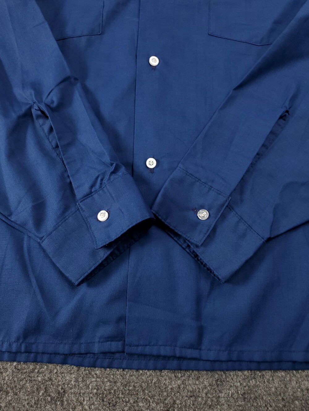 Vintage 60s Van Heusen Loop Collar Shirt Century VanoPress Large Rockabilly Blue - Picture 7 of 9